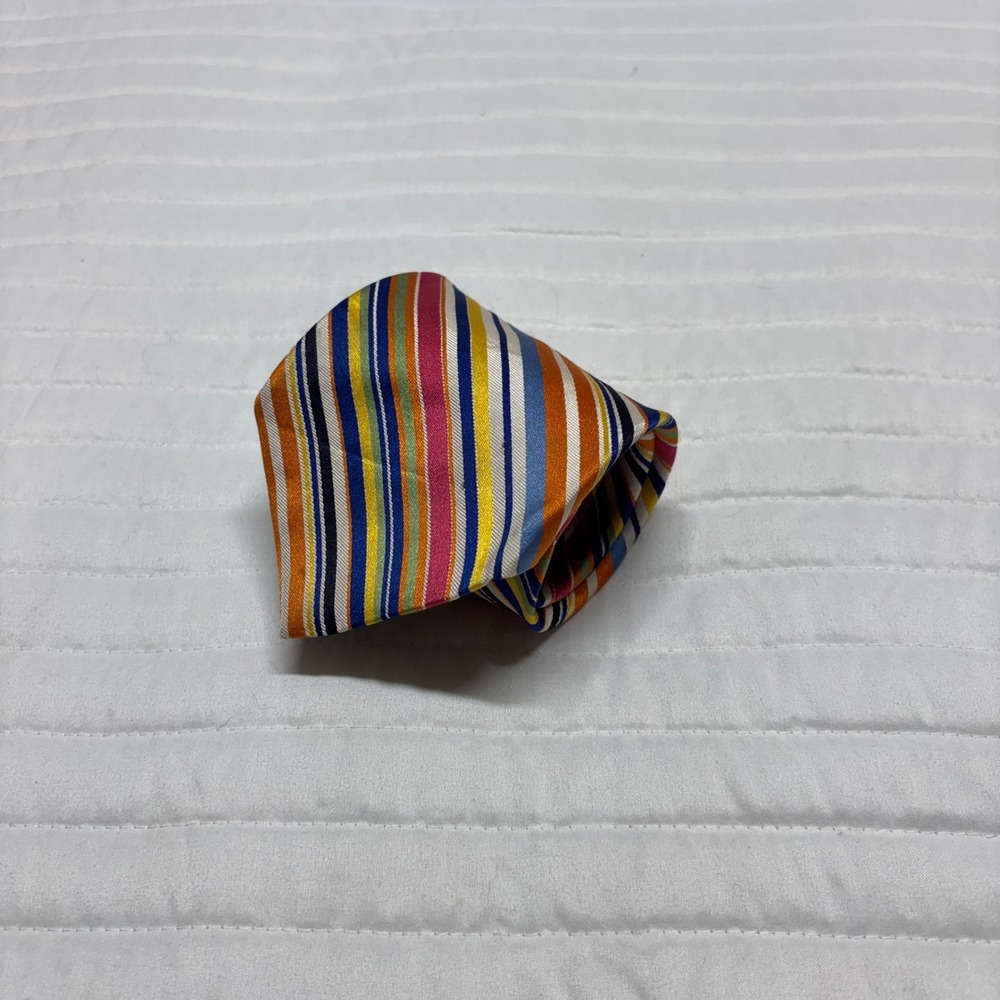 Tommy Hilfiger Mens Silk Necktie Multi Color Diagonal Stripe Orange Yellow Blue